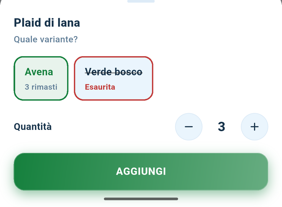 Scelta la variante, si imposta la quantità.