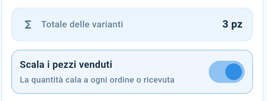 L’interruttore che accende il conteggio, e il totale che viene dalle varianti.